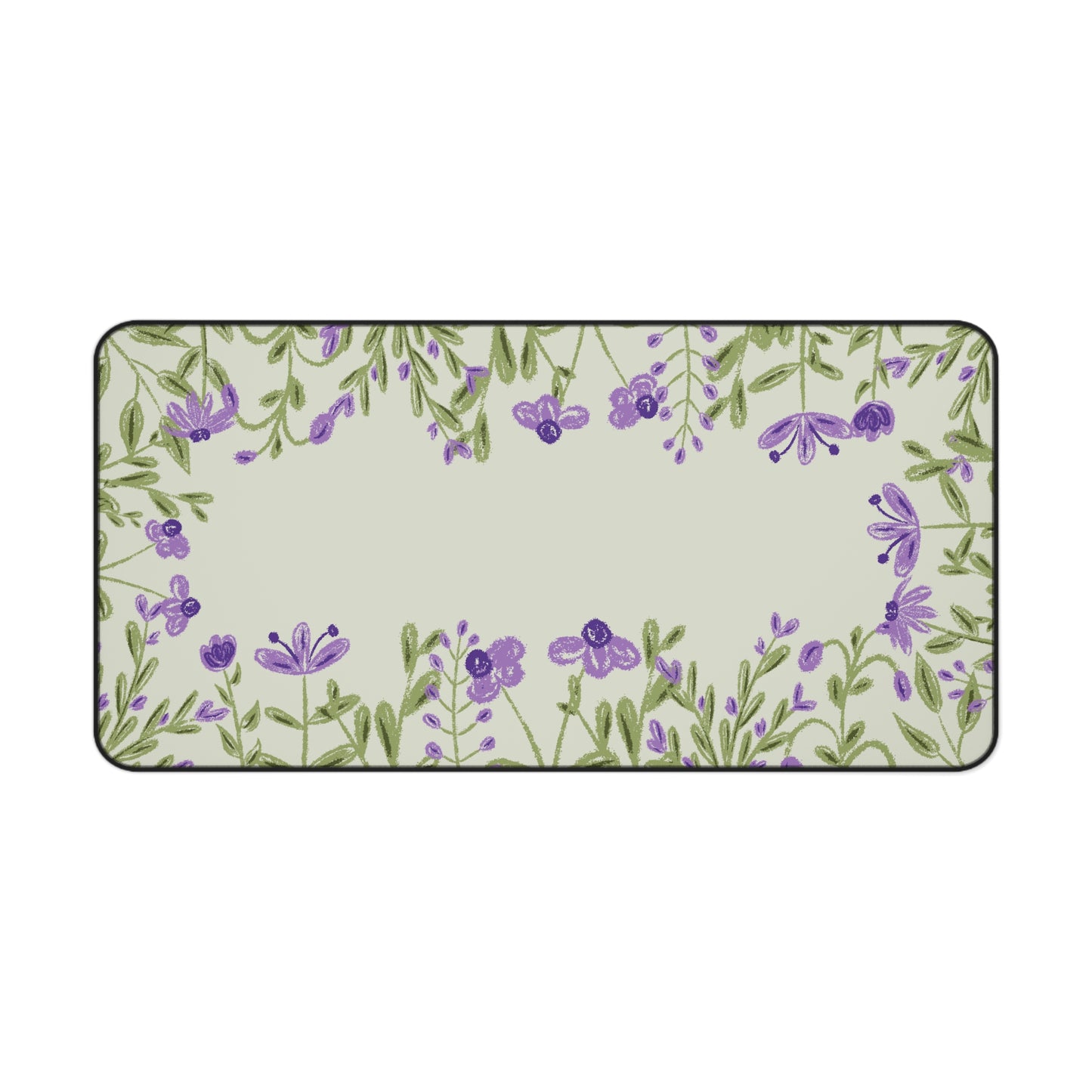 Lavender Floral Desk Mat: Purple Flowers on Sage Green