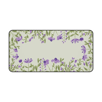 Lavender Floral Desk Mat: Purple Flowers on Sage Green