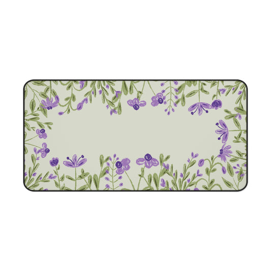 Lavender Floral Desk Mat: Purple Flowers on Sage Green
