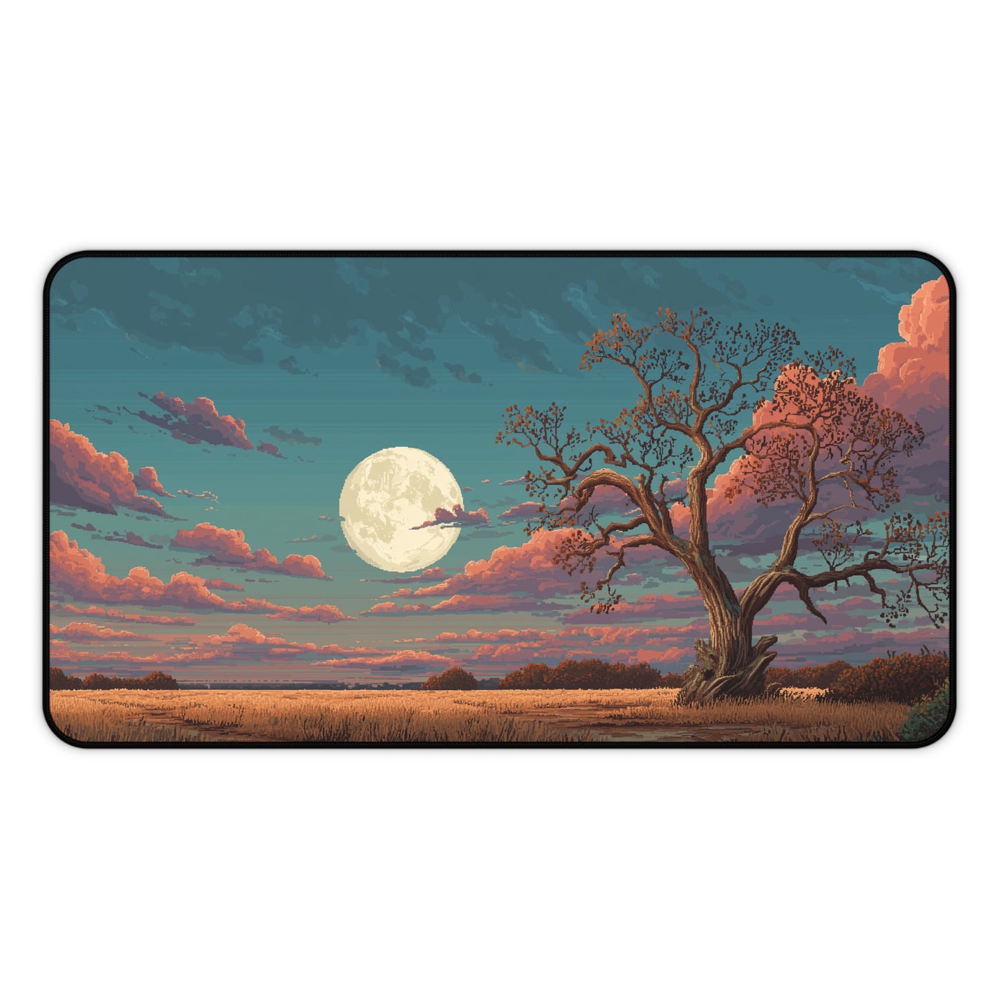 Pixel Art Desk Mat: Moonlit Tree Mouse Pad XXL