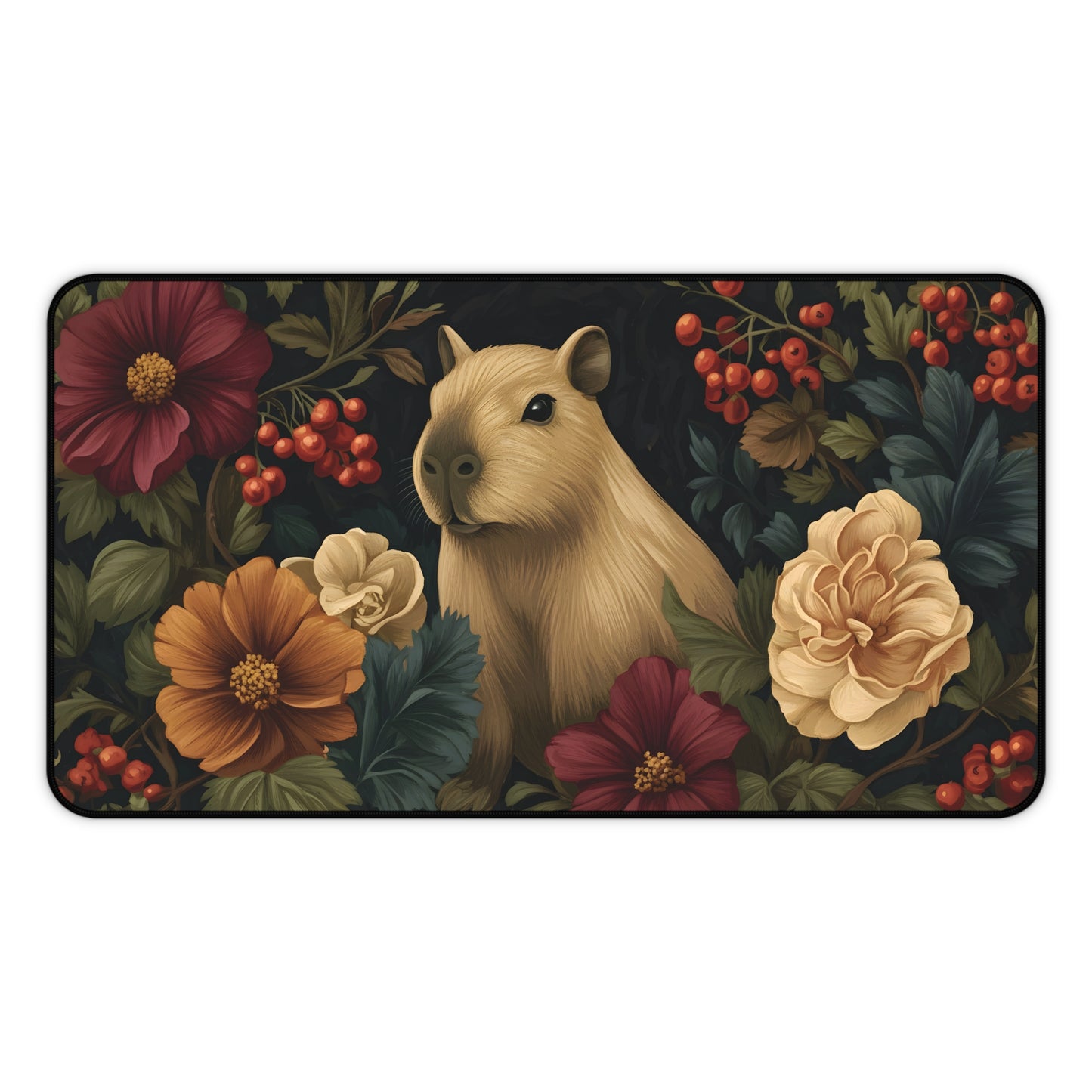 Vintage Capybara Floral Desk Mat
