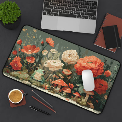 Whimsical Frog and Mushroom Desk Mat XL