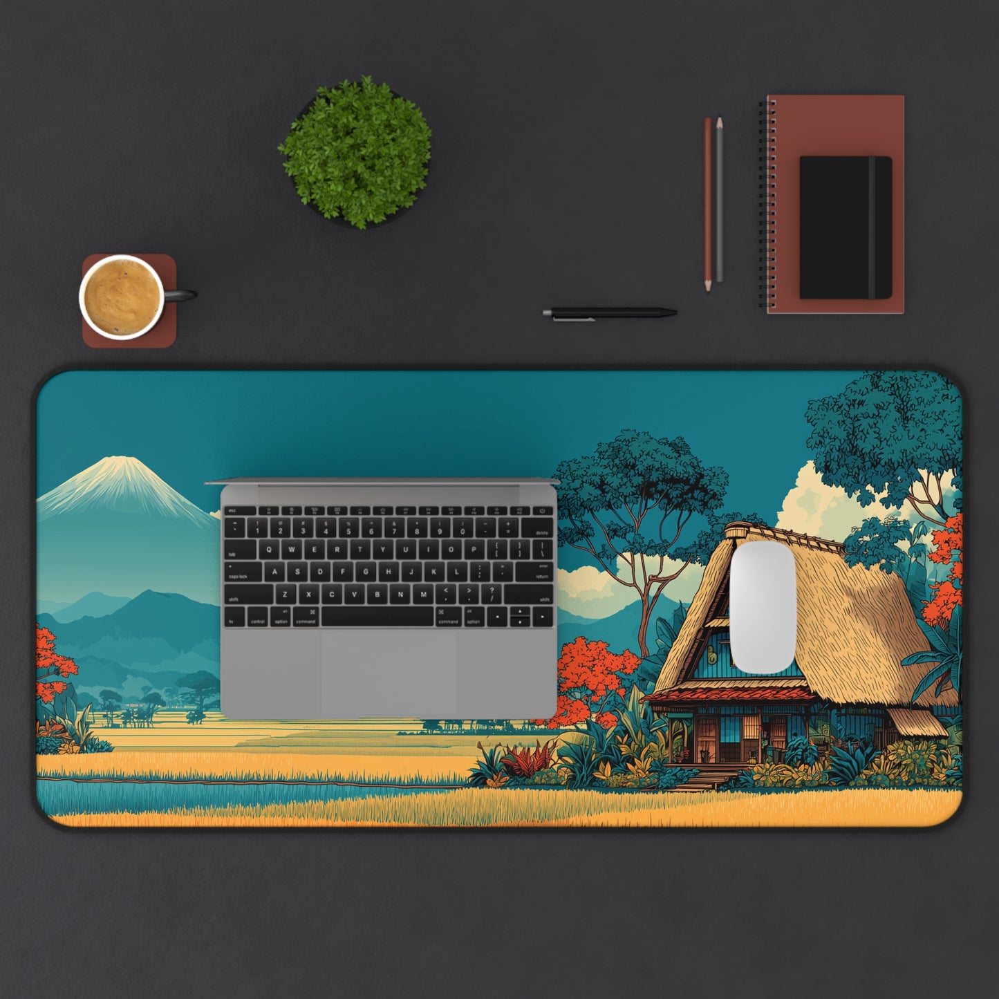 Japanese House Desk Mat: Mt. Fuji Landscape Mouse Pad XL