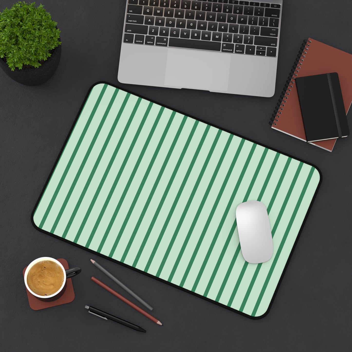 Green Stripes Desk Mat — Mint Mouse Pad