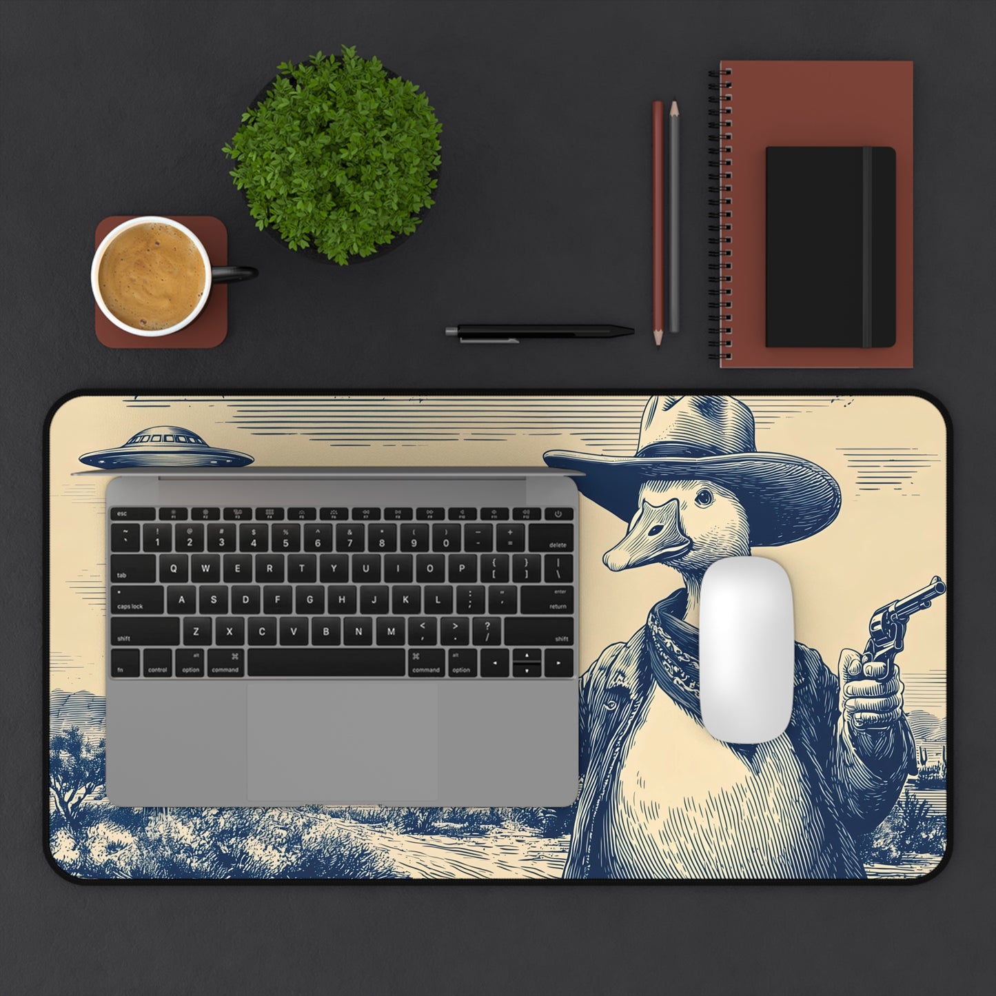 Silly Goose Cowboy Desk Mat: Vintage Western UFO Mouse Pad