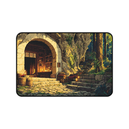 Pixel Art Desk Mat: Forest Cave Mouse Pad