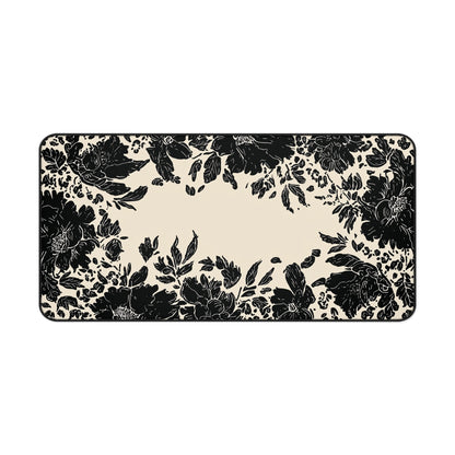 Vintage Black Floral Desk Mat: Cream & Ink Botanical Computer Pad