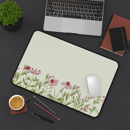 Pink Flower Desk Mat: Wildflower Meadow on Sage Green