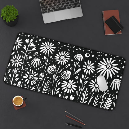 Wildflower Desk Mat: Hand-Drawn Doodle Floral in Black & White
