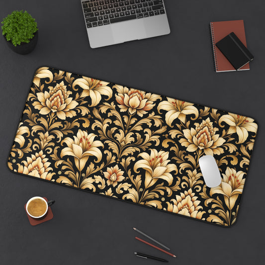 Black & Gold Desk Mat: Luxury Damask Mouse Pad