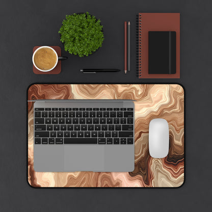 Brown Marble Wave Desk Mat: Abstract Earth Tone Mouse Pad