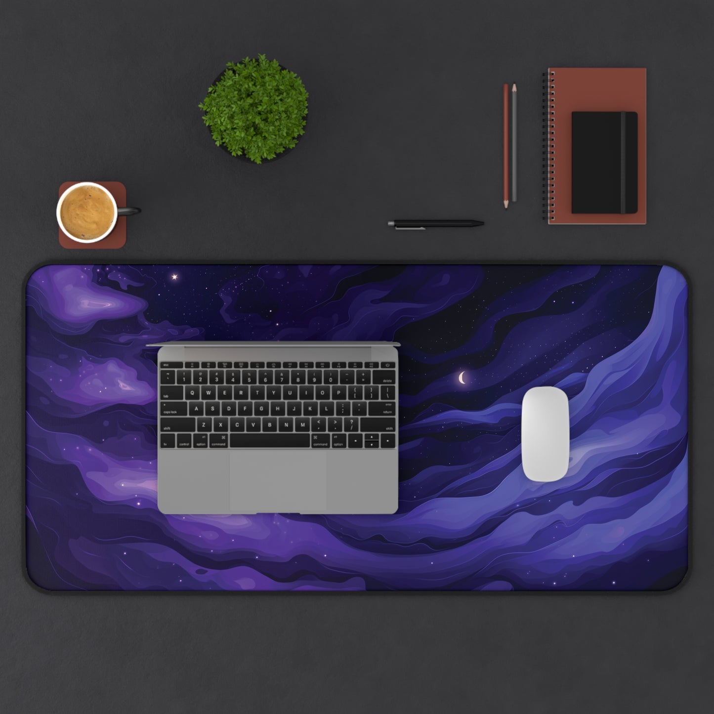 Abstract Purple Desk Mat, Celestial Moon Desk Pad