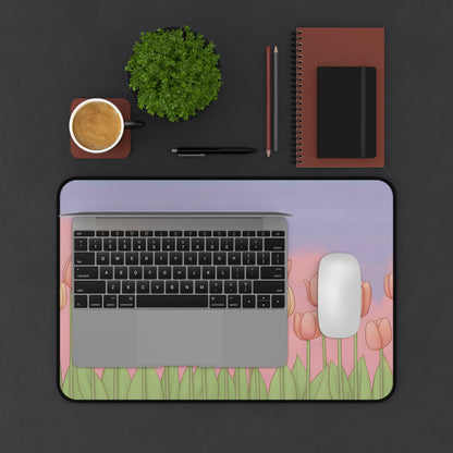 Pink Tulip Desk Mat: Soft Spring Kawaii Mouse Pad