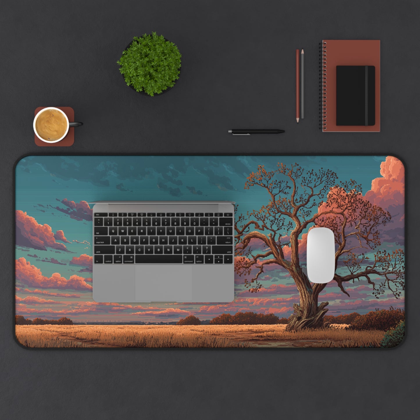 Pixel Art Desk Mat: Moonlit Tree Mouse Pad XXL