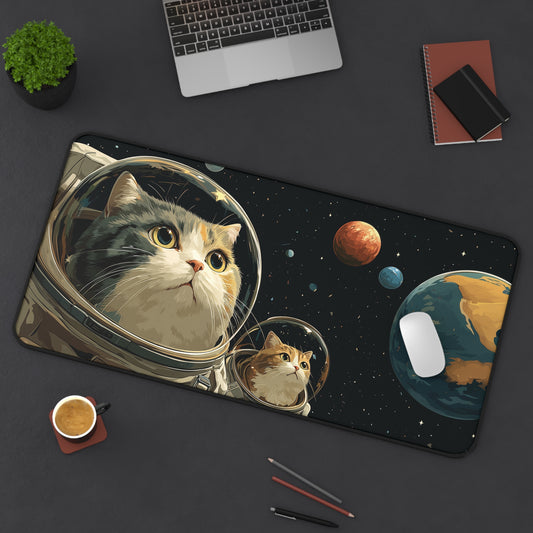 Astronaut Cats Desk Mat, Large Funny Space Gaming Mat