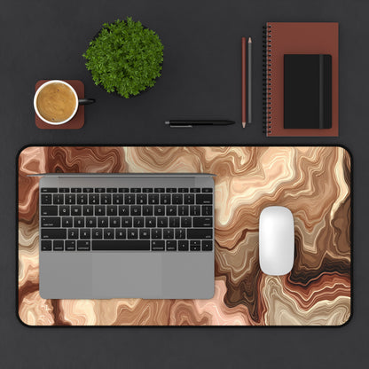 Brown Marble Wave Desk Mat: Abstract Earth Tone Mouse Pad