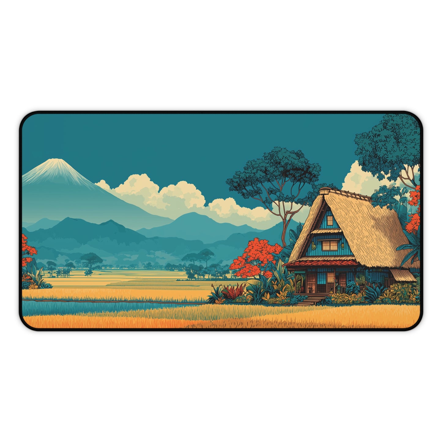 Japanese House Desk Mat: Mt. Fuji Landscape Mouse Pad XL