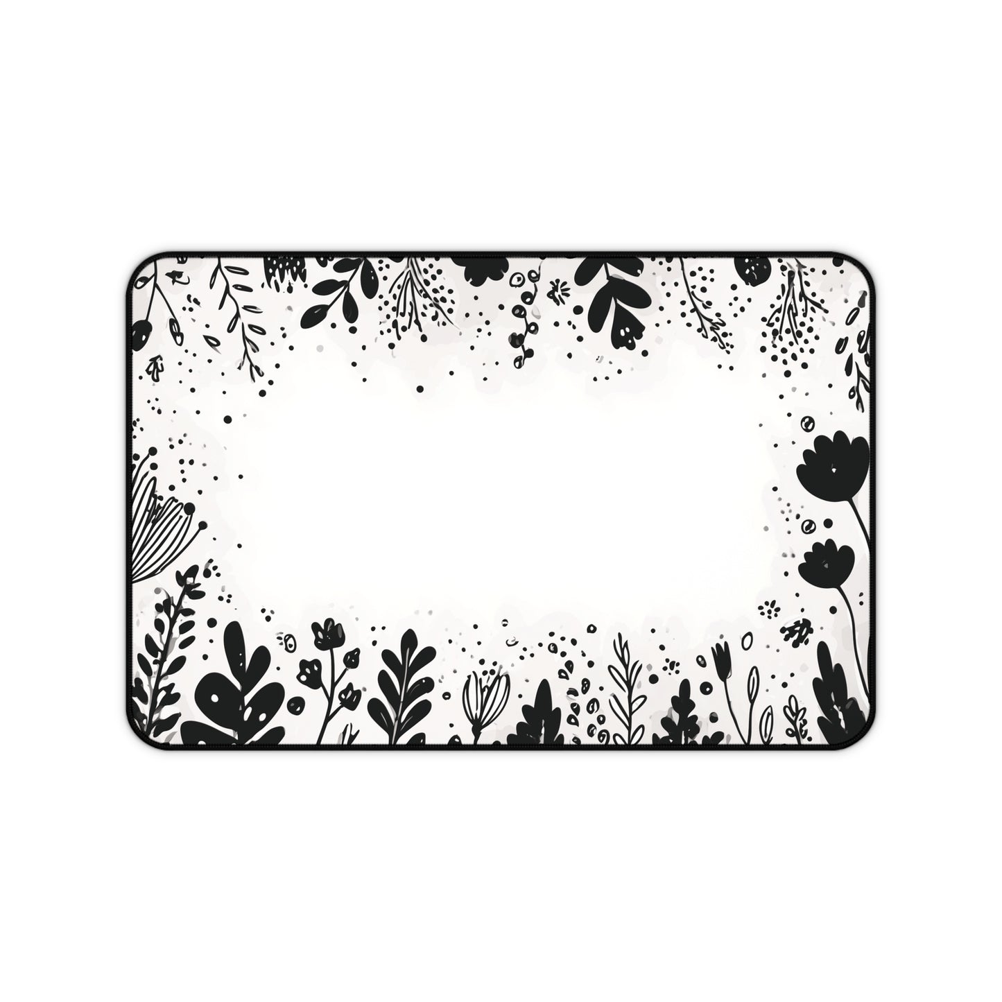White Desk Mat: Minimalist Black Flowers Desk Pad