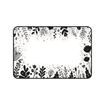 White Desk Mat: Minimalist Black Flowers Desk Pad