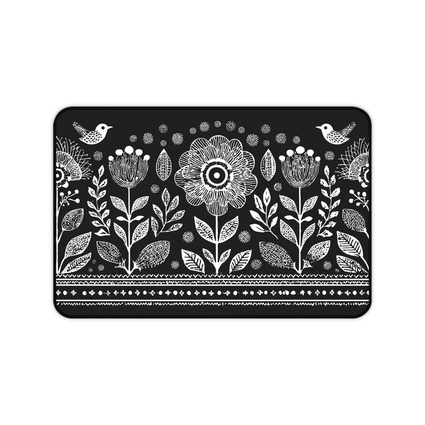 Folk Art Floral Desk Mat: Scandinavian Black & White Mouse Pad XL