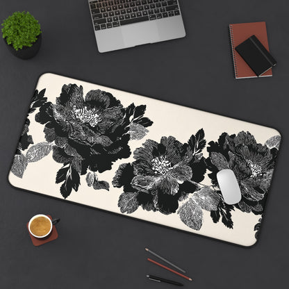 Beige and Black Dark Cottagecore Moody Floral Desk Mat