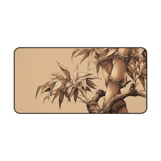 Bamboo Line Art Desk Mat: Beige & Minimalist Zen Mouse Pad