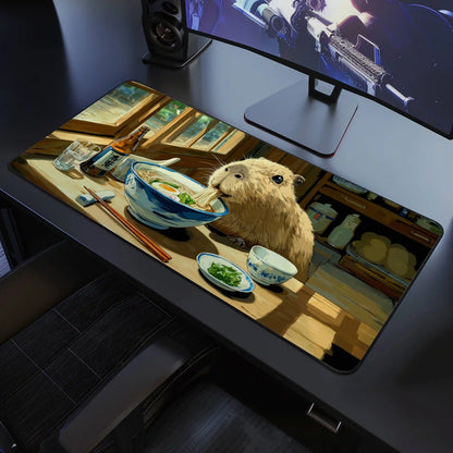 Capybara Ramen Desk Mat, Funny Anime Animal Mouse Pad