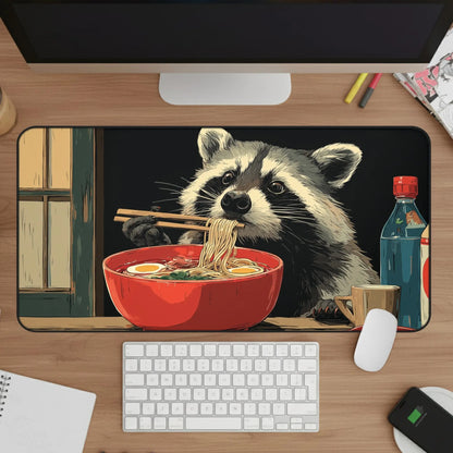 Raccoon Ramen Desk Mat, Cute Anime Noodle Mouse Pad
