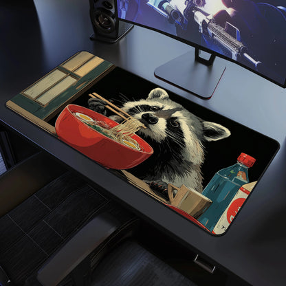 Raccoon Ramen Desk Mat, Cute Anime Noodle Mouse Pad
